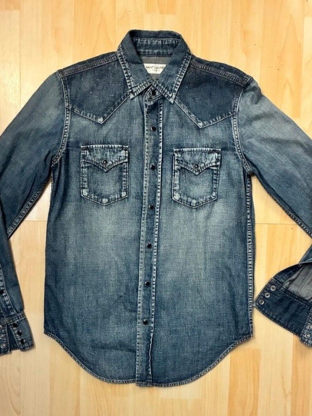 Saint Laurent Paris Denim Western Shirt - Classic Blue Wash (Size S)